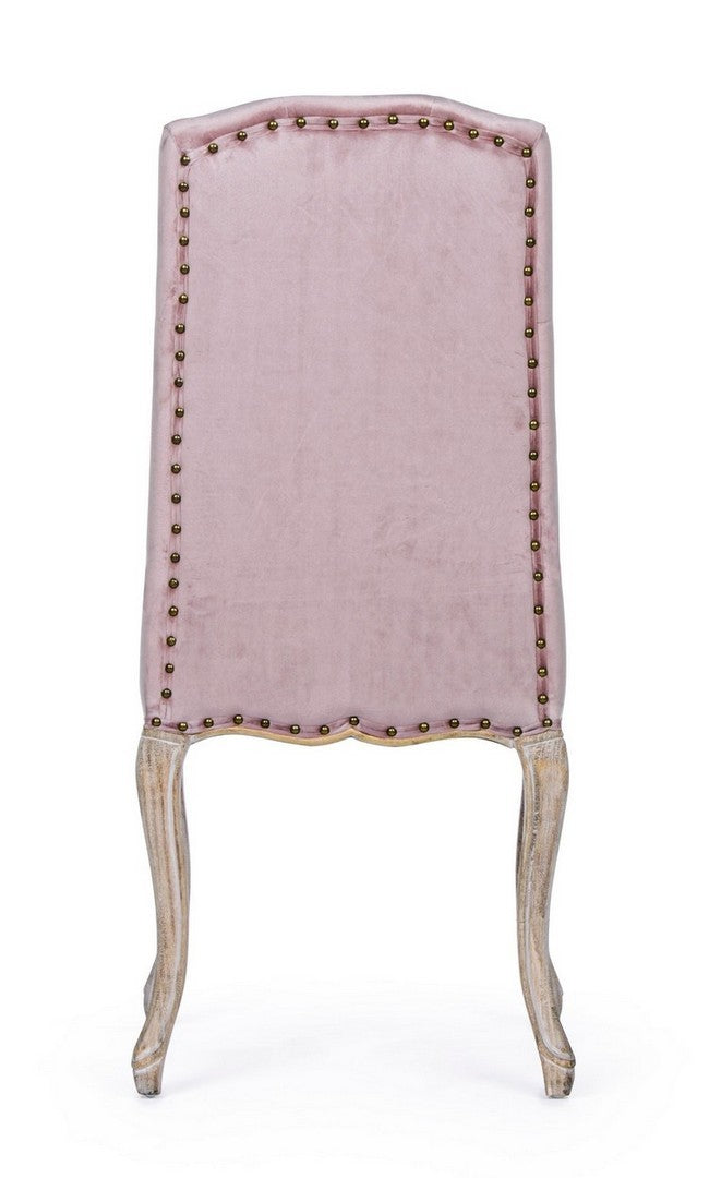 Set da 2 Sedia design classico rivestita in velluto rosa con borchie cm 51x53x99h