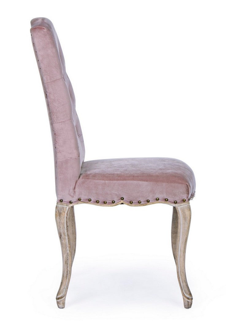 Set da 2 Sedia design classico rivestita in velluto rosa con borchie cm 51x53x99h