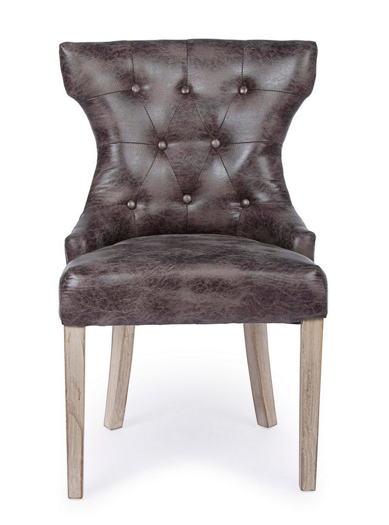 Set da 2 Sedia imbottita rivestita in similpelle vintage gambe in legno cm 55x52x92h