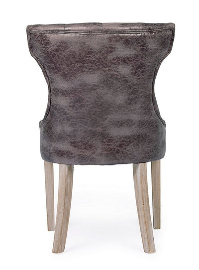 Set da 2 Sedia imbottita rivestita in similpelle vintage gambe in legno cm 55x52x92h