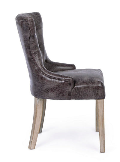 Set da 2 Sedia imbottita rivestita in similpelle vintage gambe in legno cm 55x52x92h