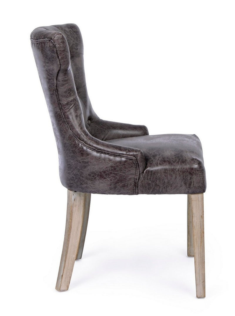 Set da 2 Sedia imbottita rivestita in similpelle vintage gambe in legno cm 55x52x92h