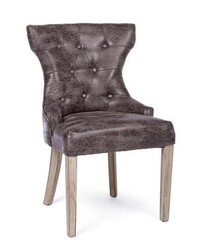 Set da 2 Sedia imbottita rivestita in similpelle vintage gambe in legno cm 55x52x92h