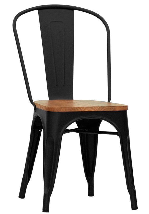 Set 2 sedie in metallo verniciato nero con seduta in legno per cucina o bar
