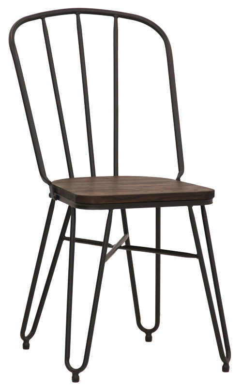Set da due sedia stile industriale con struttura in ferro e seduta in legno cm 36x36x86h