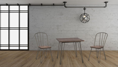 Set da due sedia stile industriale con struttura in ferro e seduta in legno cm 36x36x86h