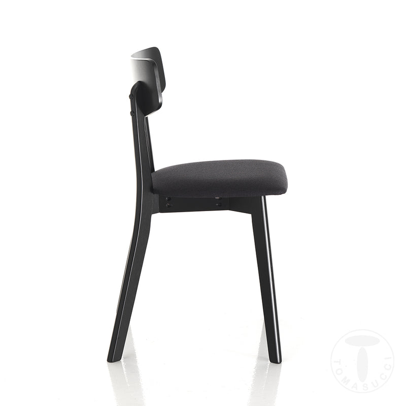Set da 2 Sedia living in legno massello seduta in tessuto colore nero cm 44x47x80h