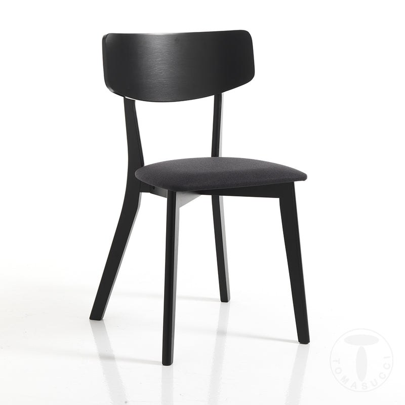 Set da 2 Sedia living in legno massello seduta in tessuto colore nero cm 44x47x80h