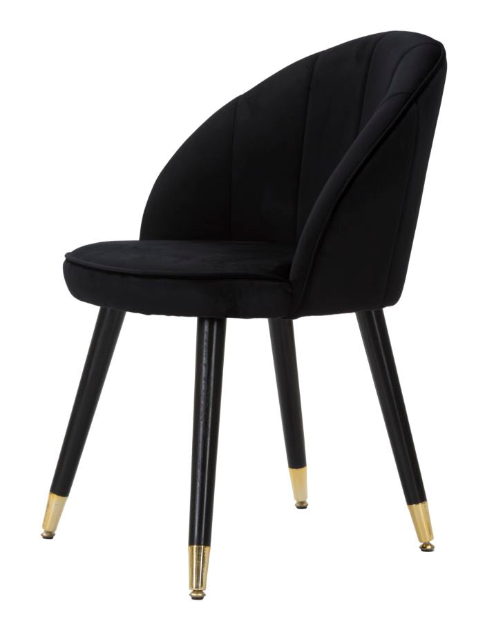 sedia design in velluto colore nero gambe in legno colore nero