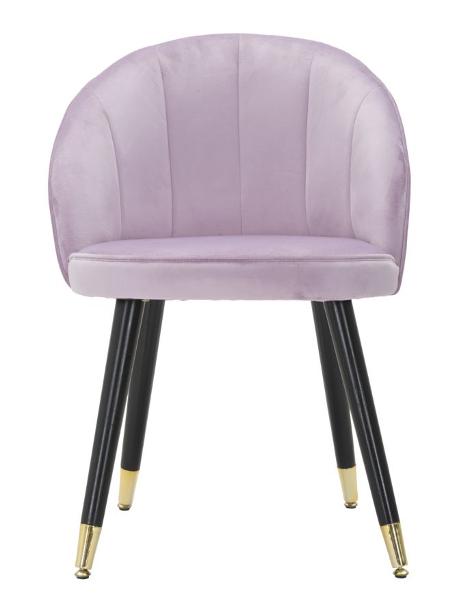 sedia design in velluto colore rosa gambe in legno colore nero