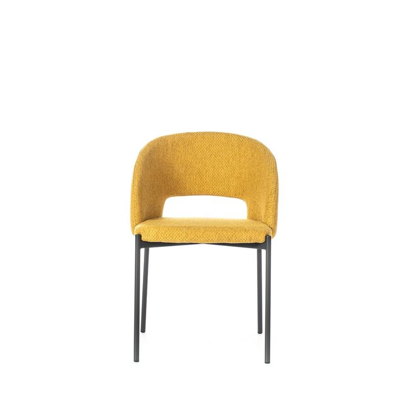 sedia moderna imbottita rivestita in tessuto giallo
