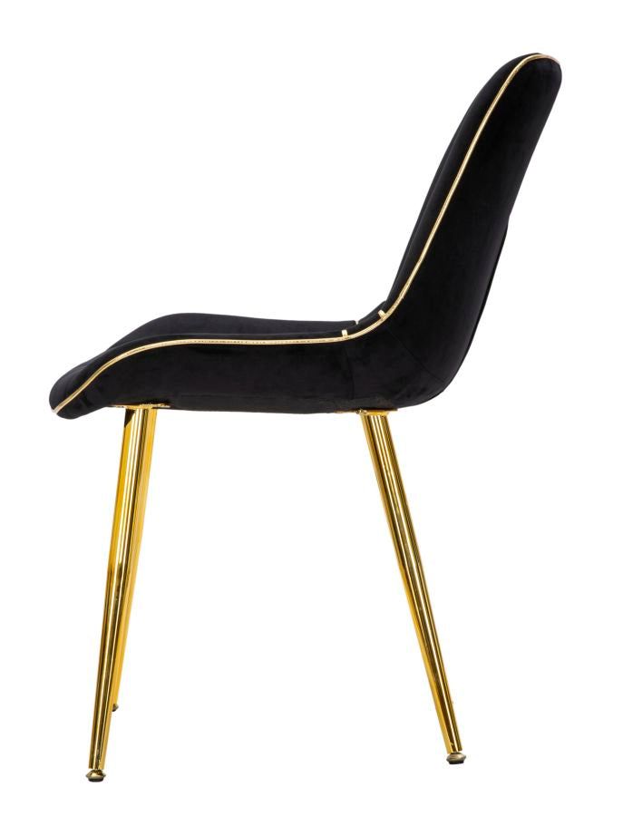 sedia in metallo dorato scocca in velluto nero
