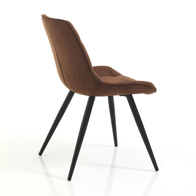 Set da 2 sedia moderna rivestito in tessuto effetto velluto marrone gambe in metallo cm 52x59x83h