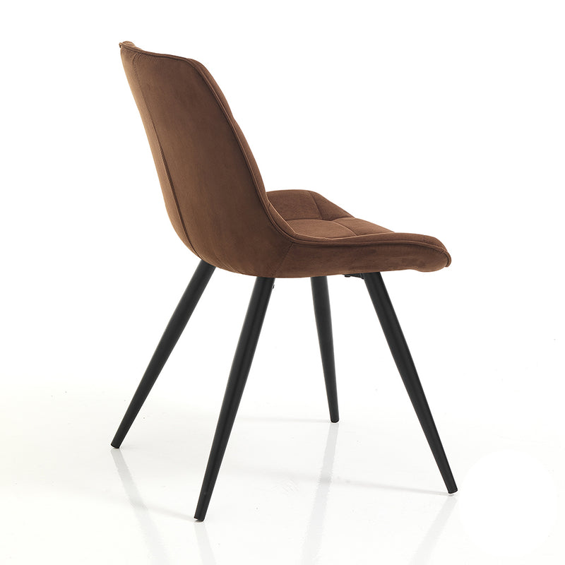 Set da 2 sedia moderna rivestito in tessuto effetto velluto marrone gambe in metallo cm 52x59x83h