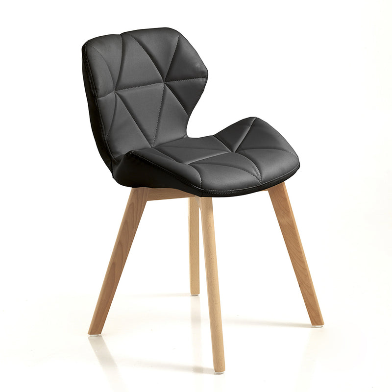 sedia moderna in similpelle nero gambe in legno massello