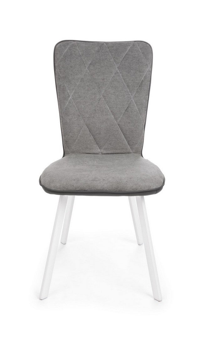 sedia living moderna in tessuto e similpelle colore grigio chiaro scuro e gambe bianco