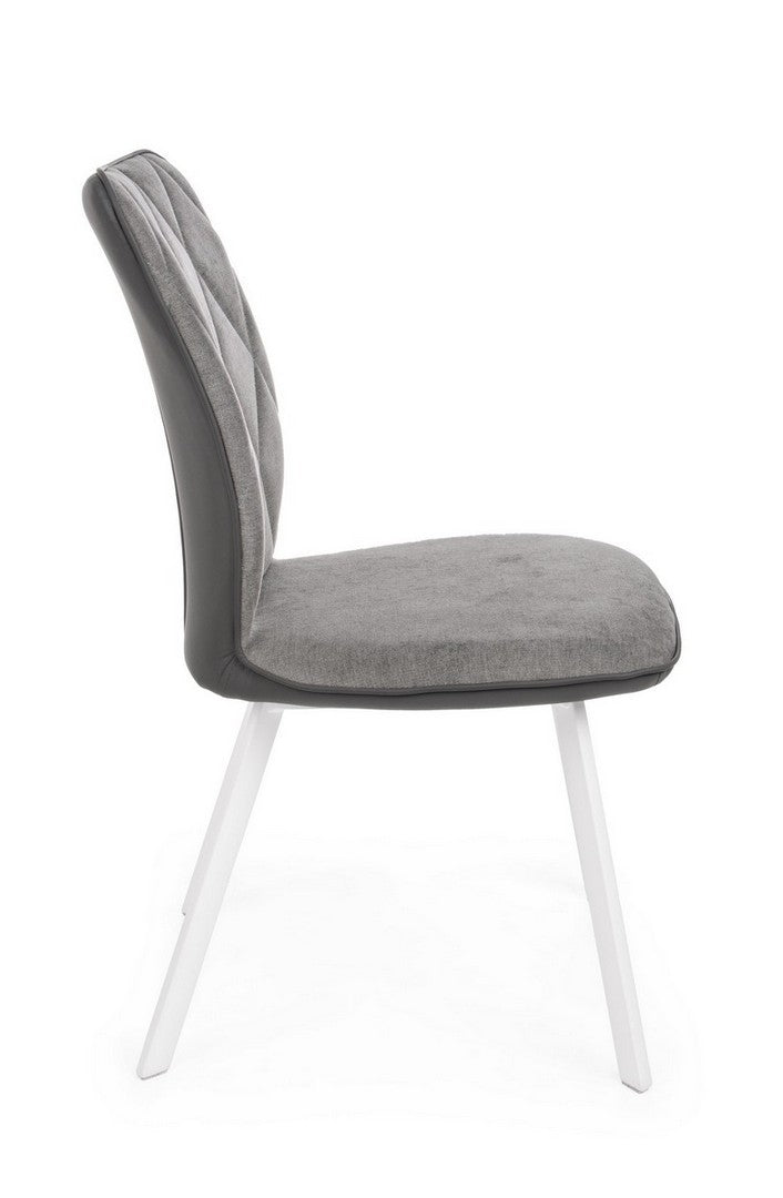 sedia living moderna in tessuto e similpelle colore grigio chiaro scuro e gambe bianco