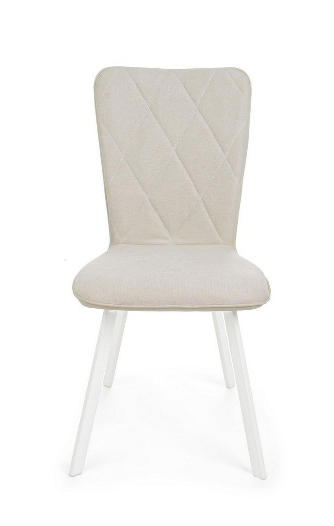 sedia living moderna in tessuto e similpelle colore grigio chiaro e gambe bianco