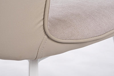 sedia living moderna in tessuto e similpelle colore grigio chiaro e gambe bianco