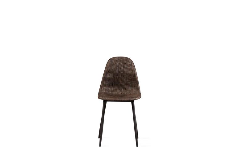 sedia moderna per living scocca in similrattan colore marrone gambe in metallo