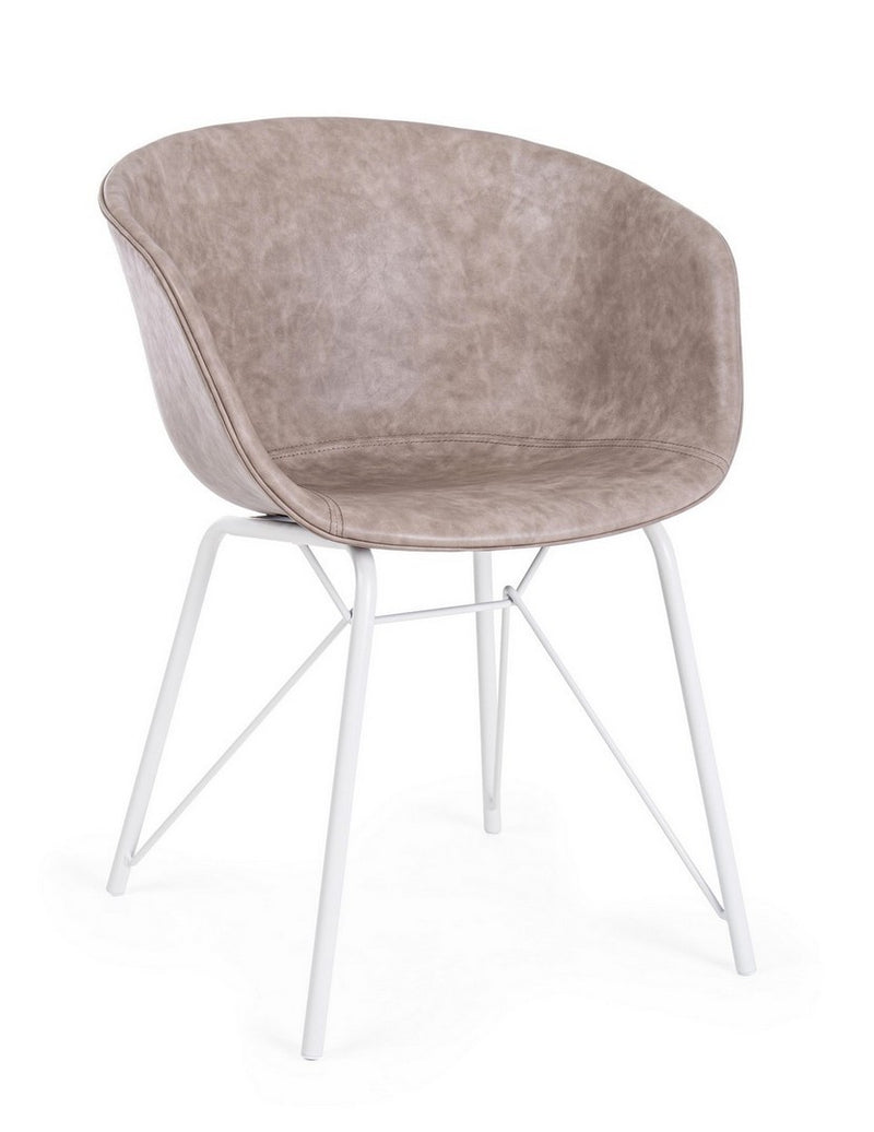 sedia poltroncina in similpelle effetto vintage base in metallo bianco