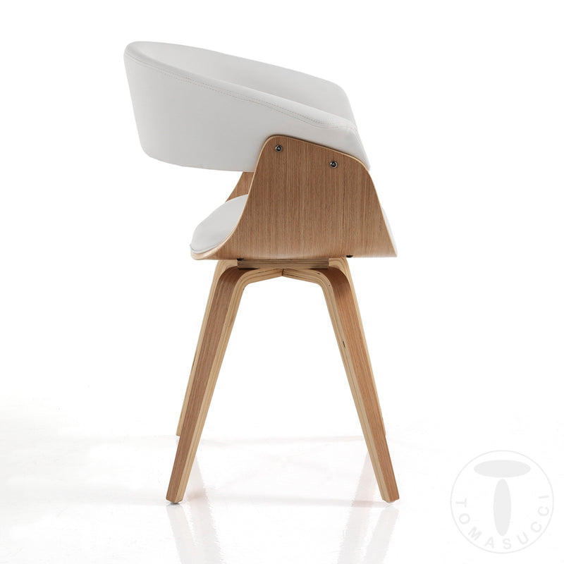 Sedia design in legno multistrato rovere e similpelle colore bianco cm 62x51x81h