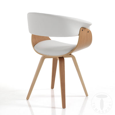 Sedia design in legno multistrato rovere e similpelle colore bianco cm 62x51x81h