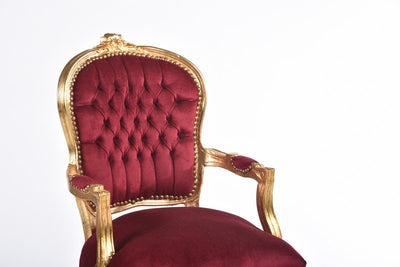 Poltroncina barocco Luigi XVI in legno oro tessuto rosso cm 63x65x94h