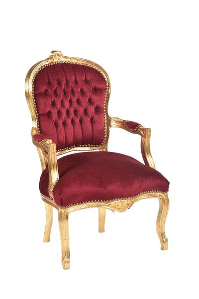 Poltroncina barocco Luigi XVI in legno oro tessuto rosso cm 63x65x94h