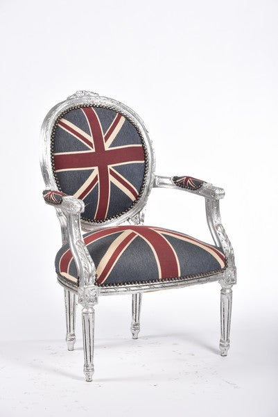 Poltroncina stile barocco in legno e tessuto con bandiera inglese cm 60x65x90h - vari colori