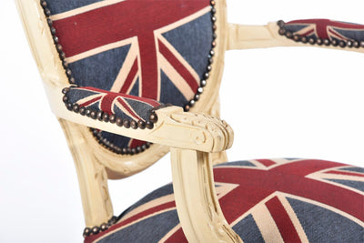 Poltroncina stile barocco in legno e tessuto con bandiera inglese cm 60x65x90h - vari colori