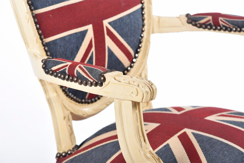 Poltroncina stile barocco in legno e tessuto con bandiera inglese cm 60x65x90h - vari colori
