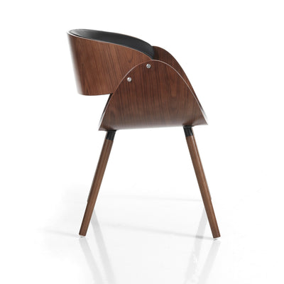 Sedia design in legno multistrato noce e similpelle nero gambe in massello cm 54x52x73h