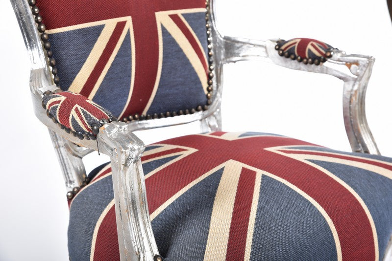 Poltroncina stile barocco in legno e tessuto con bandiera inglese cm 60x65x90h - vari colori