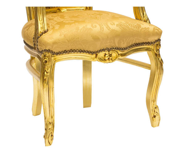 Poltroncina barocco in legno e tessuto color oro cm 63x65x108h