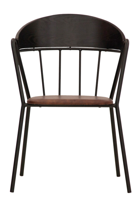 Set da 2 Poltroncina in metallo schienale in legno seduta con cuscino ecopelle cm 41x41x79h