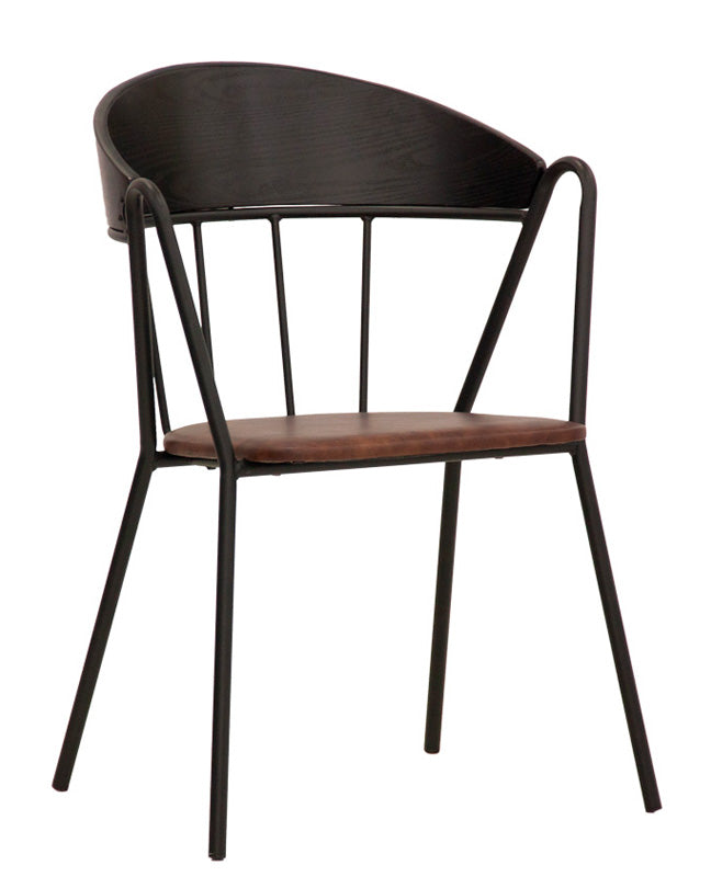 Set da 2 Poltroncina in metallo schienale in legno seduta con cuscino ecopelle cm 41x41x79h