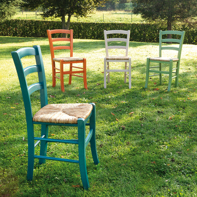 Set da 2 Sedia classica country in legno di faggio con seduta in paglia - vari colori