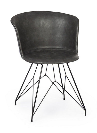 sedia vintage in similpelle colore antracite base in acciaio nero