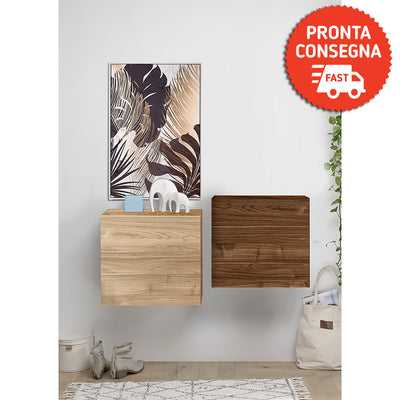 set ingresso 2 cubi in legno sospesi colore noce dark e noce stelvio