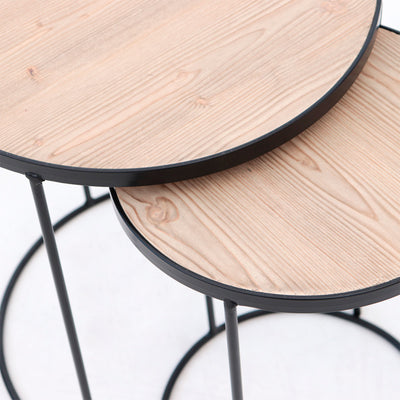 Set da 2 Tavolino da salotto piano in abete colore naturale base in metallo nero