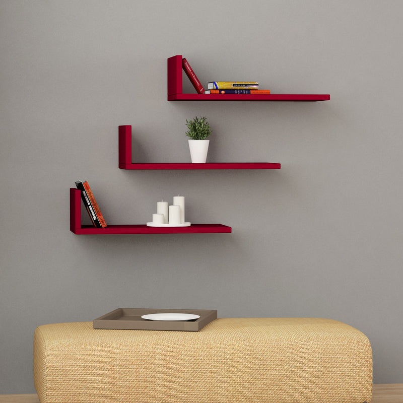 Set da 3 mensole da parete design moderno in legno cm 50x20x14h - vari colori