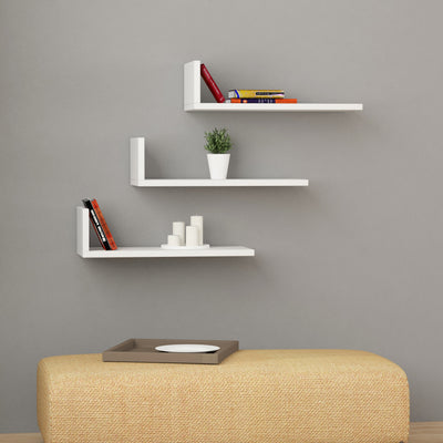 Set da 3 mensole da parete design moderno in legno cm 50x20x14h - vari colori