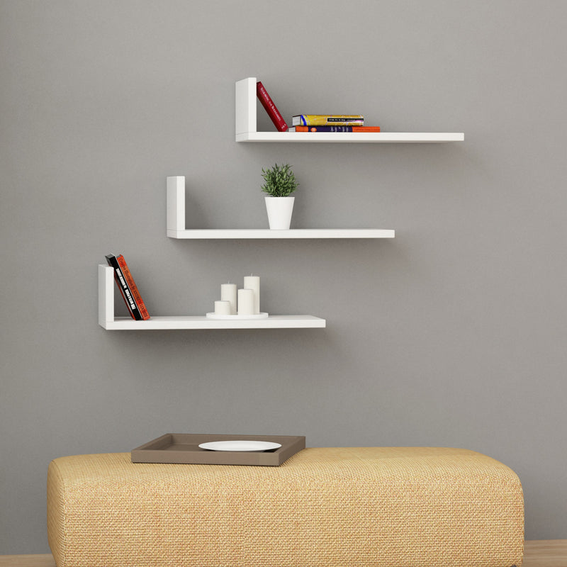 Set da 3 mensole da parete design moderno in legno cm 50x20x14h - vari colori
