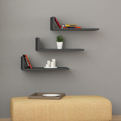 Set da 3 mensole da parete design moderno in legno cm 50x20x14h - vari colori