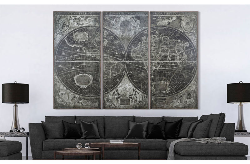 Set 3 pannelli decorativi da muro in legno colore nero design vintage cm 240X3X170h