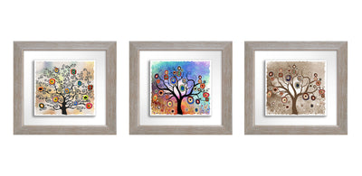 Set da 3 quadro in legno massello e ceramica albero della vita cm 25x25 - vari colori