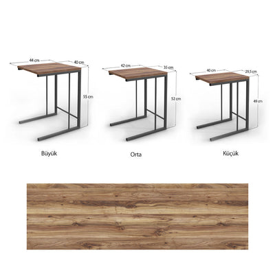 Set da 3 Tavolini sovrapponibili ad incastro con struttura in metallo design industriale
