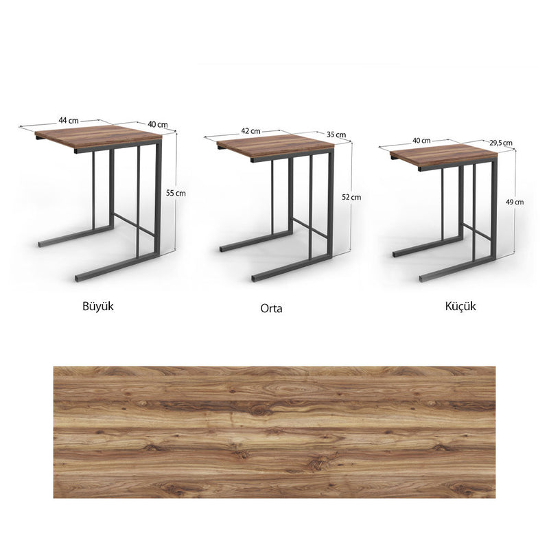 Set da 3 Tavolini sovrapponibili ad incastro con struttura in metallo design industriale