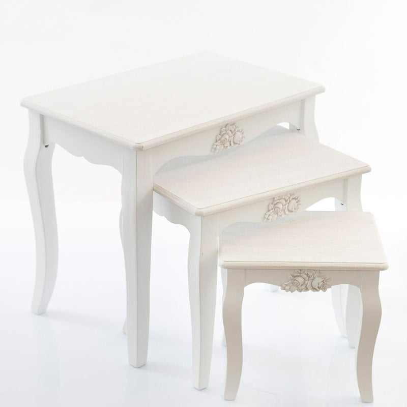 Set da 3 tavolini da salotto in legno colore bianco stile classico cm 53x35x47h